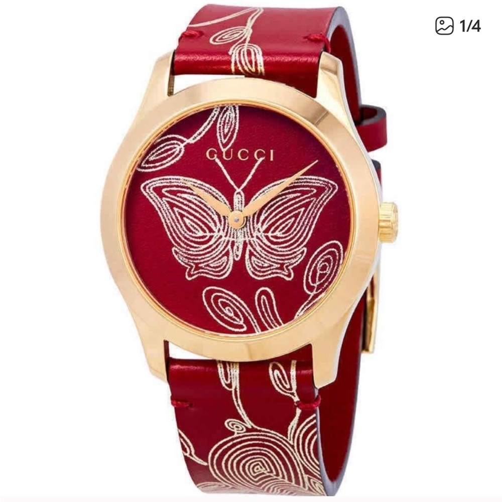 Gucci Women's Red and Gold Butterfly Watch